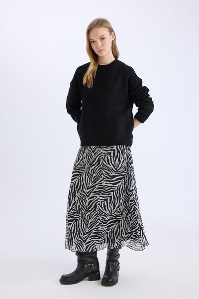 DeFacto Fusta maxi din tul cu talie înaltă cu imprimeu zebră Flare Fit E3974AX25SP