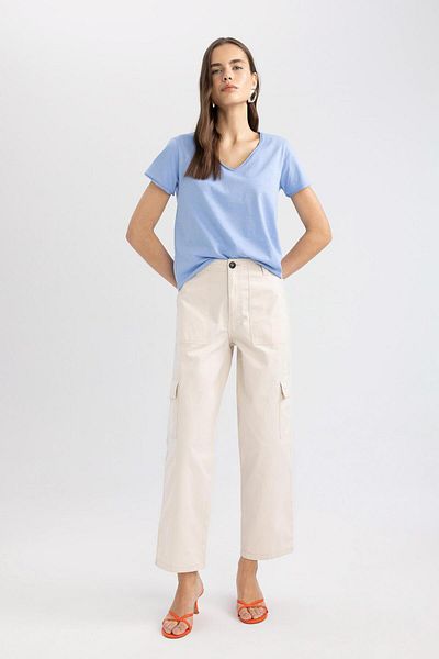 DeFacto Straight Fit Cargo Pocket Παντελόνι Gabardine με φαρδύ πόδι ψηλόμεσο A9200AX24SM