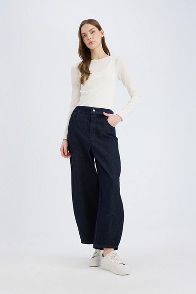 DeFacto Barrel Fit Talie elastică Lungime la gleznă cu buzunare Pantaloni blugi moi E3873AX25SP