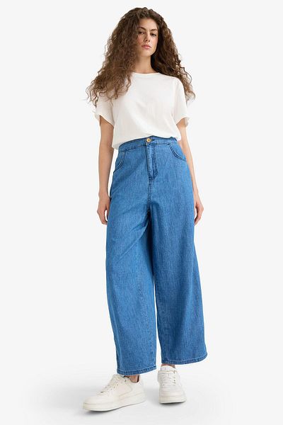 DeFacto Pantaloni de blugi Culotte cu talie elastică, cu picioare scurte, până la gleznă E3041AX25SM