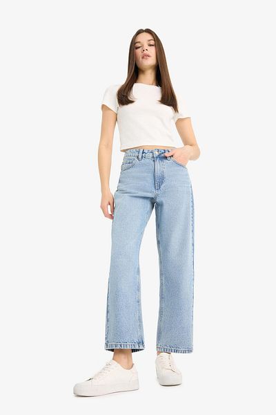 DeFacto Pantaloni de spălat cu zăpadă, cu talie înaltă, cu picioare drepte, lungi, E7778AX25AU
