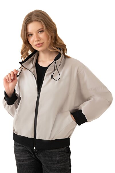 freemen Sports Women's Stone Stand Collar Water and Windproof Oversize Crop Seasonal Raincoat Windbreaker