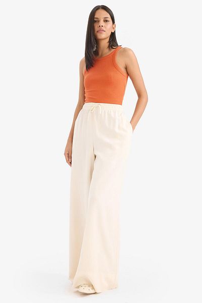 DeFacto Wide Leg Linen Blended Fabric Palazzo Trousers High Waist Wide Leg E0127Ax25Sp