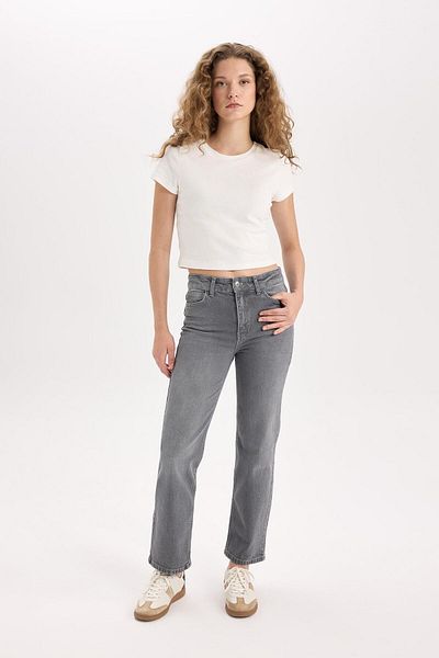 DeFacto Comfort Straaight Jeans mit hoher Taille, knöchellang, waschbar, E3413AXNS