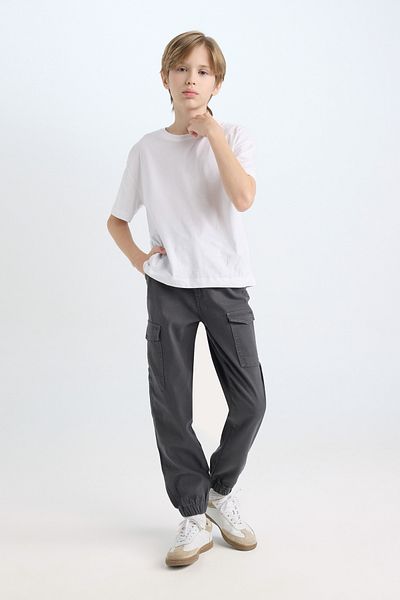 DeFacto Boy's Gabardine Jogger Pants - Cargo Pocket, Waist Lace, Elastic Leg C7555A824Wn