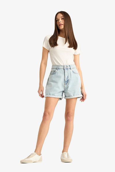 DeFacto Pantaloni scurți din denim cu talie înaltă Mom Fit E0927ax25sm