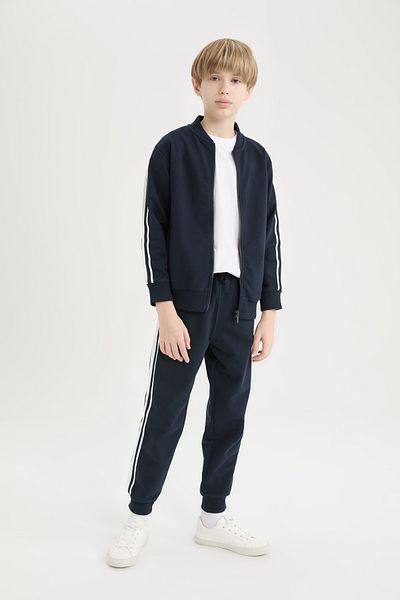 DeFacto 2-teiliges Set für Jungen – Strickjacke mit College-Ausschnitt, Reißverschluss und elastische Jogginghose D9854a825sp