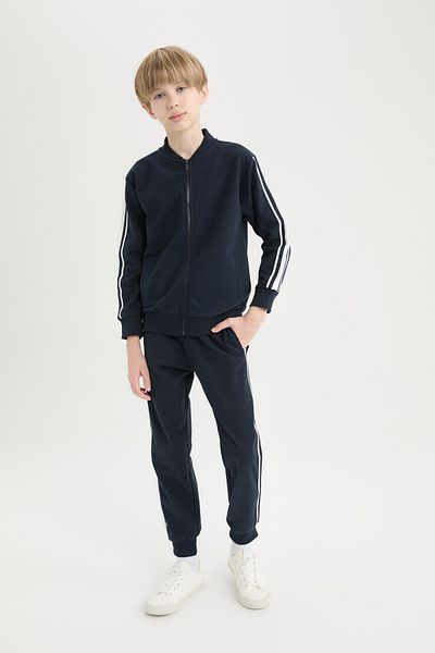 DeFacto 2-teiliges Set für Jungen – Strickjacke mit College-Ausschnitt, Reißverschluss und elastische Jogginghose D9854a825sp