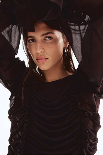 H&M Fırfırlı ve Drapeli Elbise