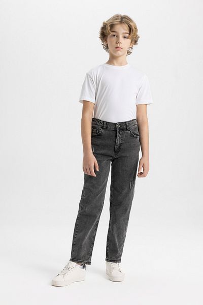 DeFacto Boy's Straight Fit Ripped Detailed Straight Leg Jean Trousers B5537a824sp