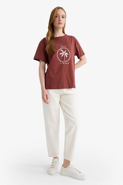 DeFacto Regular Fit Crew Neck Palm Pattern Short Sleeve T-Shirt F9800Ax25Hs
