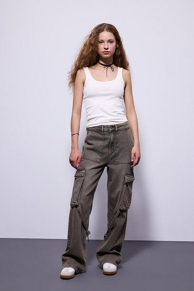 DeFacto Wide Leg Cargo High Waist Wide Wide Leg Long Jean Pants C1145Ax24Sp