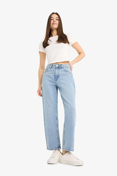 DeFacto Pantaloni de spălat cu zăpadă, cu talie înaltă, cu picioare drepte, lungi, E7778AX25AU