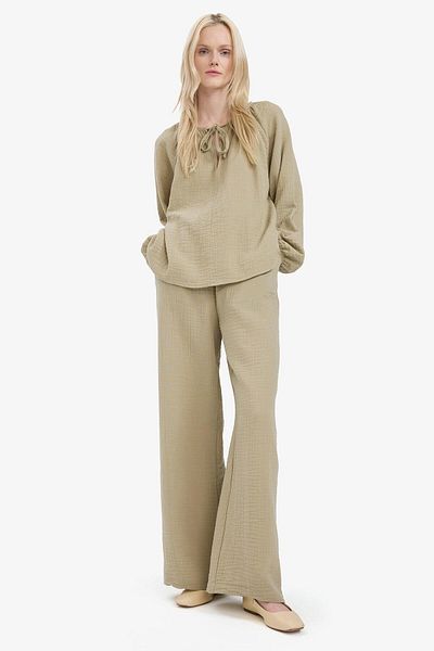 DeFacto Palazzo-Hose aus Musselin-Stoff mit weitem Bein, Doppeltaschen, hohe Taille, weites Bein E3934ax25sm