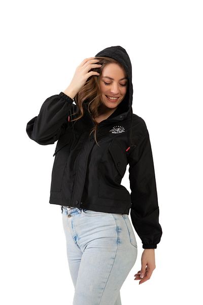 freemen Women's Black Waterproof and Wind-Resistant Hooded Snap Fastener Seasonal Raincoat