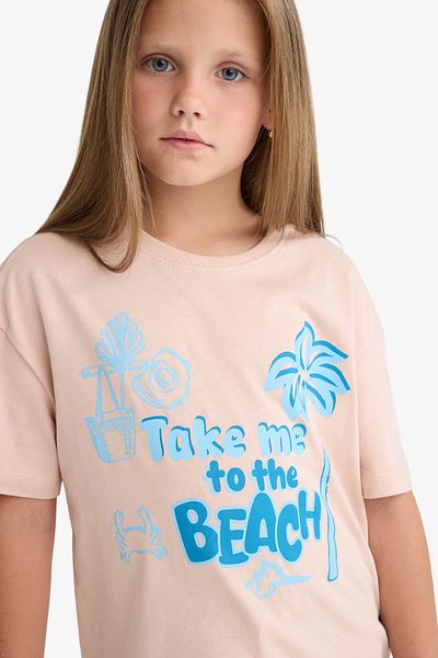 DeFacto Girls Relax Fit Crew Neck Printed Short Sleeve T-Shirt E0389A825Sm