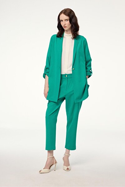 Zühre Sleeve Detailed Jacket Trousers Green Set Tk-1144