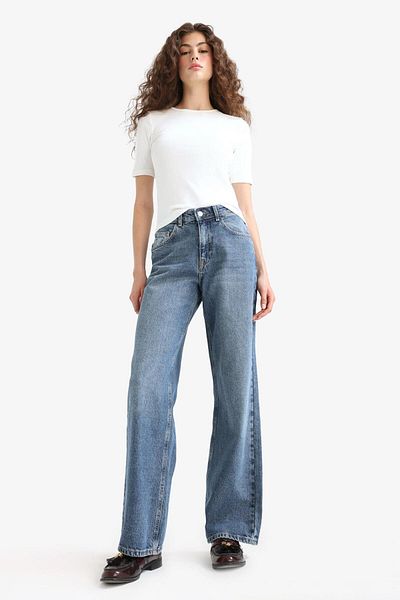 DeFacto Straight Wide High Waist Straight Leg Long Jean Pants E9130Ax25Au