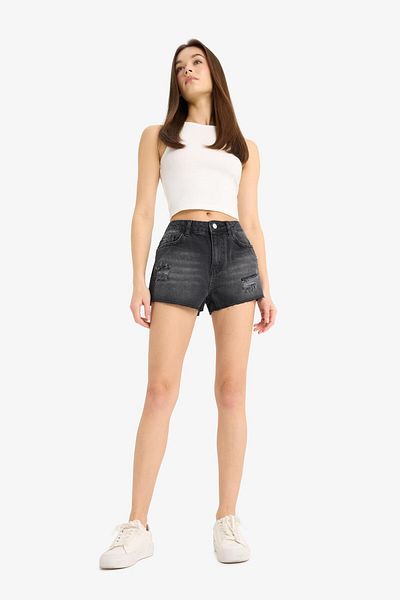 DeFacto High Waist Cut Out Jean Shorts E4693Ax25Sm