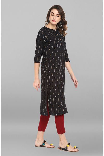 IndHeritage Premium cotton office / casual kurti - Black kurti / kurta for women with ethnic prints