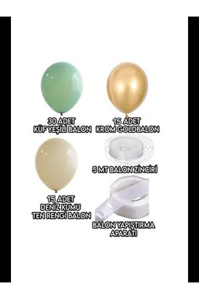 Baloniva 30 Mildew Green 15 Chrome Gold 15 Sea Sand Pastel Sand Beige Birthday and Engagement Balloon Chain Set