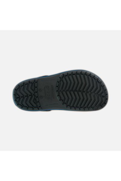 Crocs Dunkelgraue Unisex-Hausschuhe mit Crocband-Kante und blauen und weißen Streifen