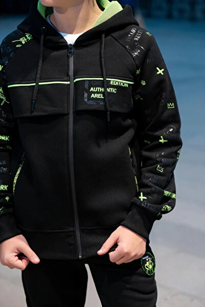 Zaziko Kids Erkek Çocuk Arel Fermuarlı Kapüşonlu Eşofman Takımı Outdoor ESF.2020