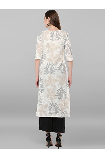 IndHeritage Premium cotton office / casual kurti - White printed kurti / kurta for women - IDH00074