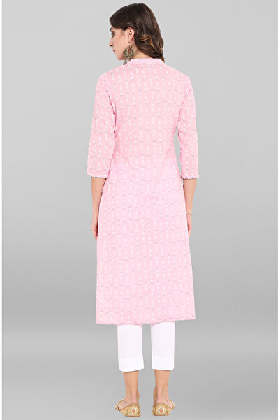 IndHeritage Premium cotton office / casual kurti - Light pink kurti / kurta for women with ethnic prints