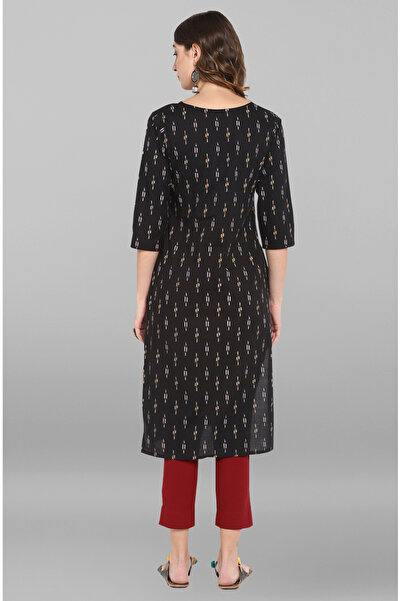 IndHeritage Premium cotton office / casual kurti - Black kurti / kurta for women with ethnic prints