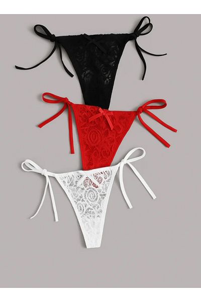 Cicişim Side Tie Lace 3-Piece Thong String