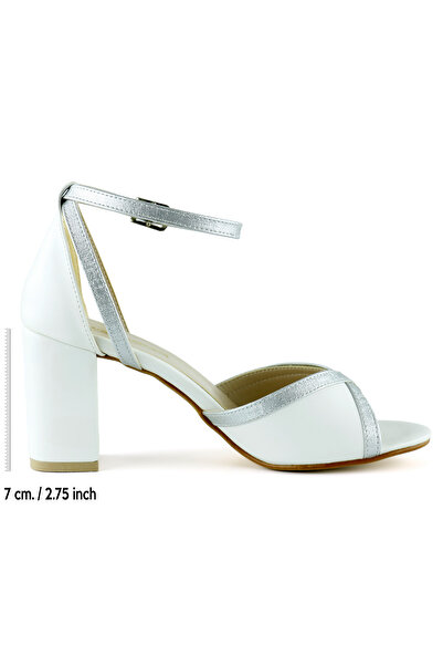 Erkan Saçmacı Elegantní svatební boty Charlotte White Silver s křížovými pásky na silném podpatku