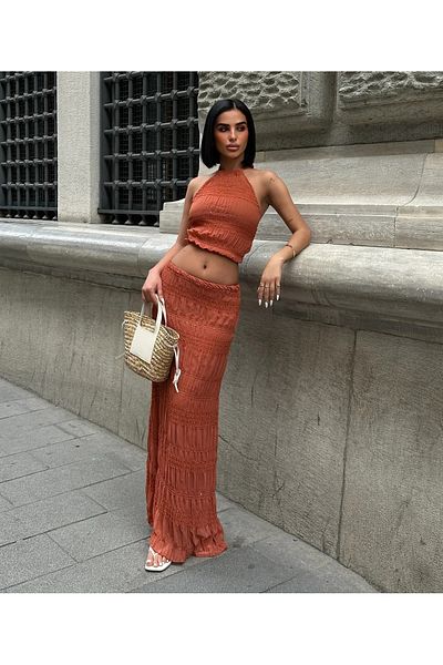 My Blog Tile Sequin Chiffon Blouse Skirt Set