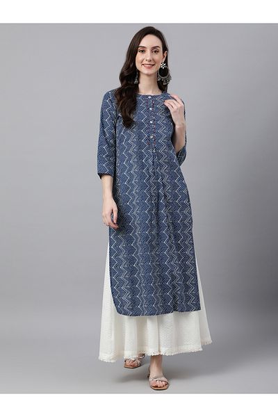 IndHeritage Premium cotton office / casual kurti - Dark blue printed kurti / kurta for women - IDH00065