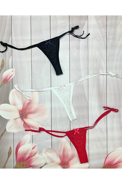 Bacio Women's 3-Piece Sexy Thong with Lace Side Tie