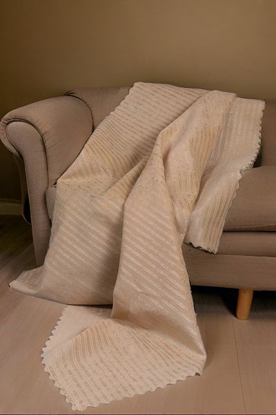 Myevilla Beige Striped Sponge Velvet Fabric Non-Slip Sofa Bed Sofa Cover 170X210