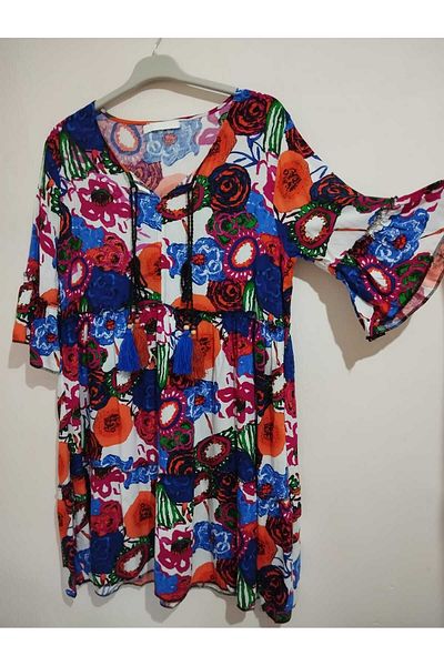 anne moda ankara Full Summer, 100% Woven Viscose, Ruffled Sleeves Dress