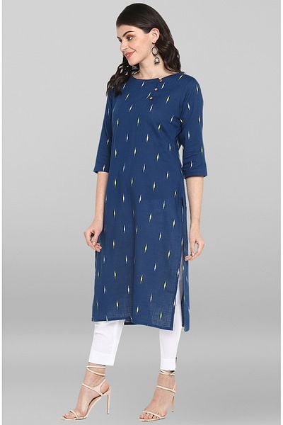 IndHeritage Premium cotton office / casual kurti -Dark blue printed kurti / kurta for women - IDH00063