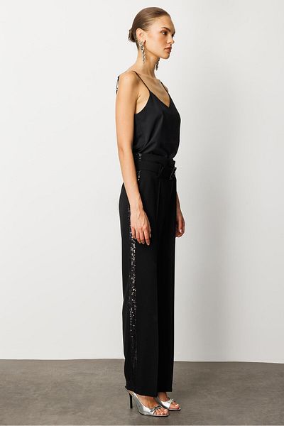 Moda İlgi Pantaloni cu dungi Modailgi cu paiete negre - 7032