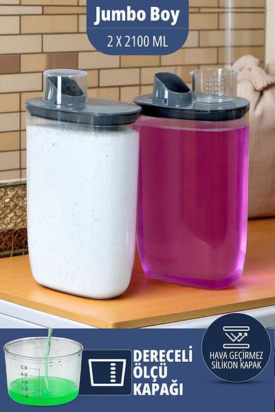 İronika Silicone Lid Scale Powder Liquid Tablet Detergent Storage Container Box 2100 ml 2 Pieces
