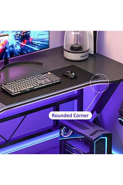 Sheinhome طاولة ألعاب على شكل حرف K مع خطاف سماعة رأس وحامل أكواب للمكتب المنزلي