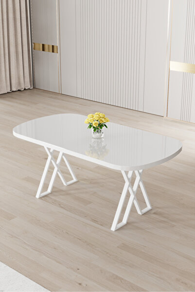 Canisa Jolin Serisi Mdf 90x168 Beyaz Mutfak Masa Takımı 6 Gri Metal Sandalye