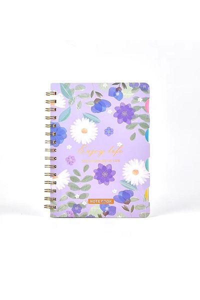 Gift Moda Colorful Flower Patterned Spiral Notebook with Compartments