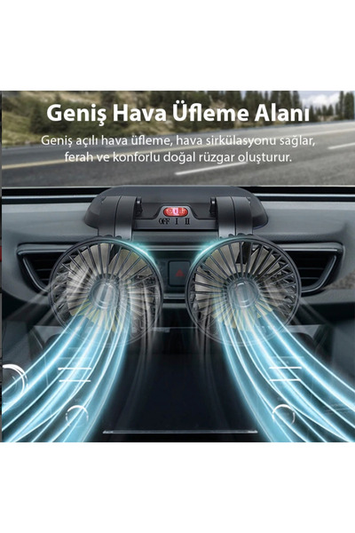 Bowie çift vantilatörlü fan soğutucu araç içi ev ofis kullanımı usb çıkışlı 3...