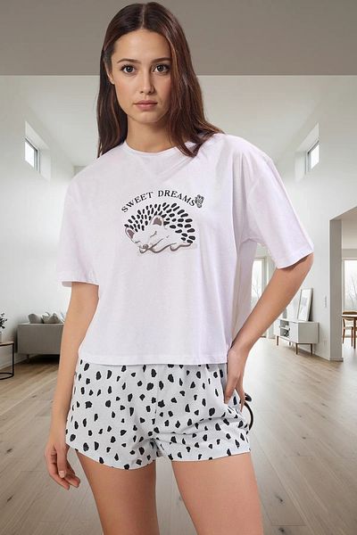 PayBuy Women's Short Sleeve Crew Neck Cotton Pajama Set Comfortable Cut High Quality