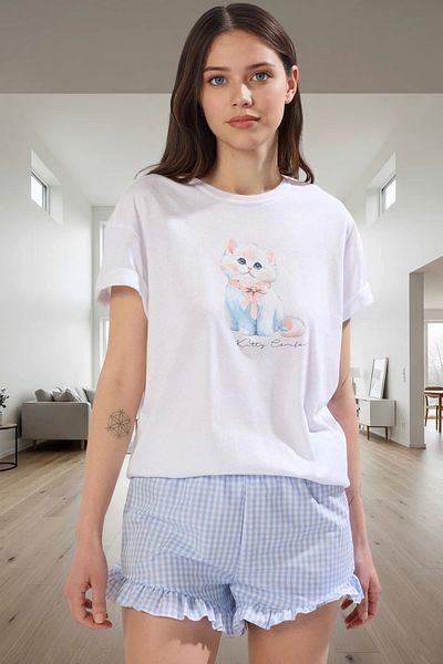 PayBuy Women's Cotton Gingham Patterned Ruffle Pajamas Set Perfect Fit Elegant Design High Quality