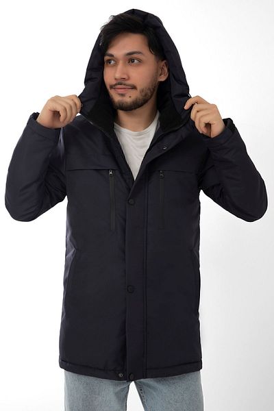 Montland Μπλε Navy Second Hand Ανδρικά Sport Turt-Capuz Σύντομα Χειμερινά Παλτό, Τραχύ και Πάρκο