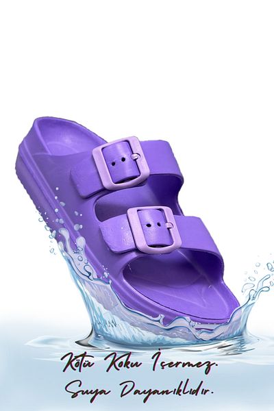 Moda Anna Papuci de plajă Eva ușori cu cataramă dublă Papuci de piscină Papuci de lavoar violet