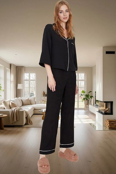 PayBuy Women's Viscose Pajamas Set Shally Woven Winter Professional Look for Daily Use