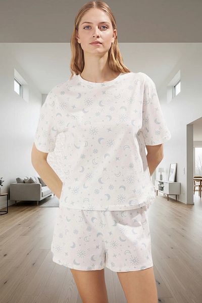 PayBuy Women's Cotton Short Sleeve Crew Neck Galaxy Pattern Pajama Set Carefully Selected